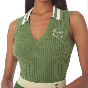 NWT WeWoreWhat V-Neck Polo Tank Tennis Club Green